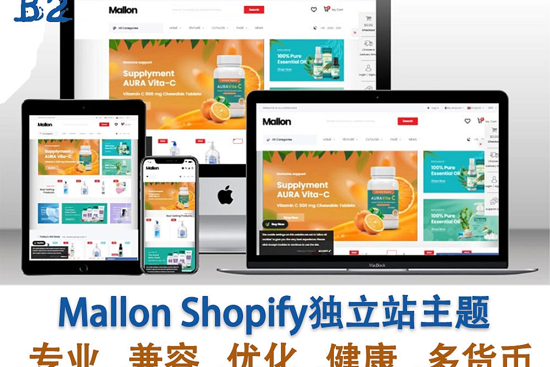 Mallon 医疗健康 Shopify独立站主题-时尚简约Shopify模板购买